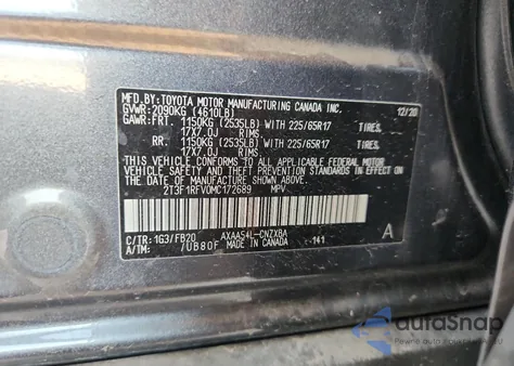 2021 Toyota Rav4 Le z USA, uszkodzony, nr VIN 2T3F1RFV0MC172689